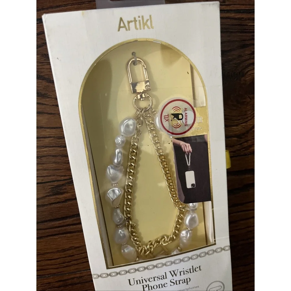 Artikl Universal Wristlet Phone Strap Pearls and Gold Chains Design NEW